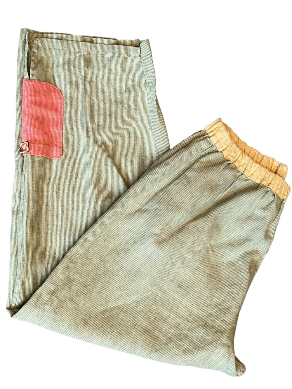 Somewhat Funky Liz & Jane Linen Pants Large Green Stripe Cropped Artsy USA - Picture 14 of 14